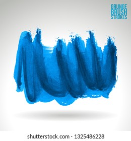 Blue brush stroke and texture. Grunge vector abstract hand - painted element. Underline and border design.