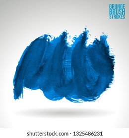 Blue brush stroke and texture. Grunge vector abstract hand - painted element. Underline and border design.