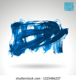 Blue brush stroke and texture. Grunge vector abstract hand - painted element. Underline and border design.