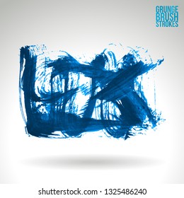 Blue brush stroke and texture. Grunge vector abstract hand - painted element. Underline and border design.