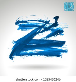 Blue brush stroke and texture. Grunge vector abstract hand - painted element. Underline and border design.