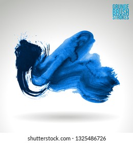 Blue brush stroke and texture. Grunge vector abstract hand - painted element. Underline and border design.