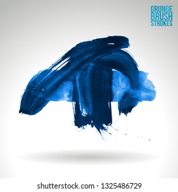 Blue brush stroke and texture. Grunge vector abstract hand - painted element. Underline and border design.