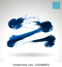 Blue brush stroke and texture. Grunge vector abstract hand - painted element. Underline and border design.