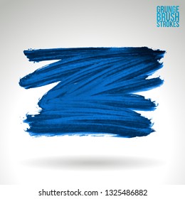 Blue brush stroke and texture. Grunge vector abstract hand - painted element. Underline and border design.