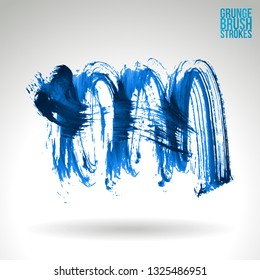 Blue brush stroke and texture. Grunge vector abstract hand - painted element. Underline and border design.