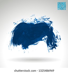 Blue brush stroke and texture. Grunge vector abstract hand - painted element. Underline and border design.