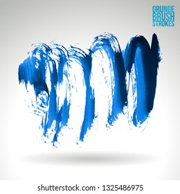 Blue brush stroke and texture. Grunge vector abstract hand - painted element. Underline and border design.