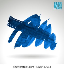 Blue brush stroke and texture. Grunge vector abstract hand - painted element. Underline and border design.