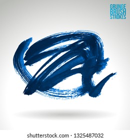 Blue brush stroke and texture. Grunge vector abstract hand - painted element. Underline and border design.