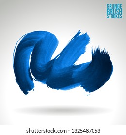 Blue brush stroke and texture. Grunge vector abstract hand - painted element. Underline and border design.