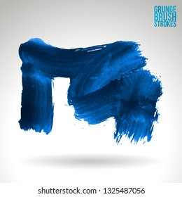 Blue brush stroke and texture. Grunge vector abstract hand - painted element. Underline and border design.
