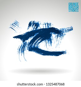 Blue brush stroke and texture. Grunge vector abstract hand - painted element. Underline and border design.