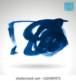 Blue brush stroke and texture. Grunge vector abstract hand - painted element. Underline and border design.