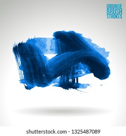 Blue brush stroke and texture. Grunge vector abstract hand - painted element. Underline and border design.