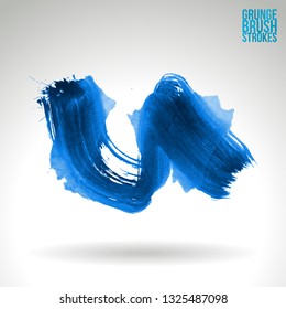 Blue brush stroke and texture. Grunge vector abstract hand - painted element. Underline and border design.