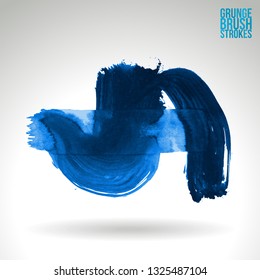 Blue brush stroke and texture. Grunge vector abstract hand - painted element. Underline and border design.