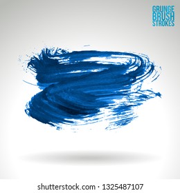 Blue brush stroke and texture. Grunge vector abstract hand - painted element. Underline and border design.
