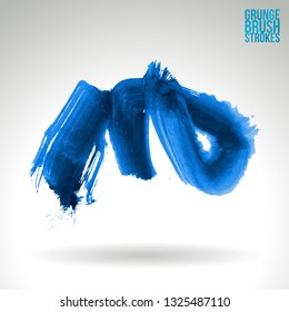 Blue brush stroke and texture. Grunge vector abstract hand - painted element. Underline and border design.