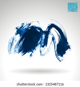 Blue brush stroke and texture. Grunge vector abstract hand - painted element. Underline and border design.