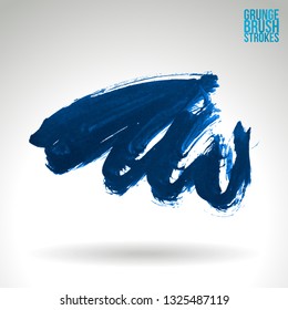 Blue brush stroke and texture. Grunge vector abstract hand - painted element. Underline and border design.