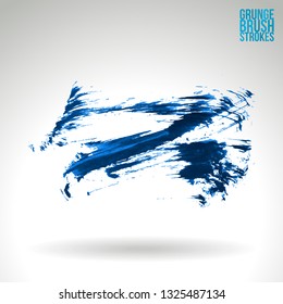 Blue brush stroke and texture. Grunge vector abstract hand - painted element. Underline and border design.