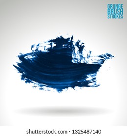 Blue brush stroke and texture. Grunge vector abstract hand - painted element. Underline and border design.