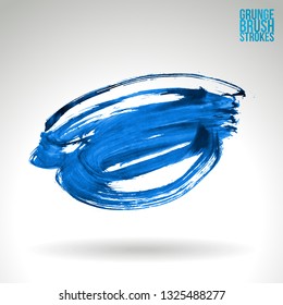 Blue brush stroke and texture. Grunge vector abstract hand - painted element. Underline and border design.
