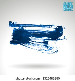 Blue brush stroke and texture. Grunge vector abstract hand - painted element. Underline and border design.