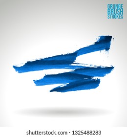 Blue brush stroke and texture. Grunge vector abstract hand - painted element. Underline and border design.