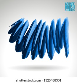 Blue brush stroke and texture. Grunge vector abstract hand - painted element. Underline and border design.