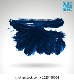 Blue brush stroke and texture. Grunge vector abstract hand - painted element. Underline and border design.