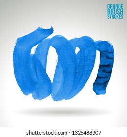 Blue brush stroke and texture. Grunge vector abstract hand - painted element. Underline and border design.