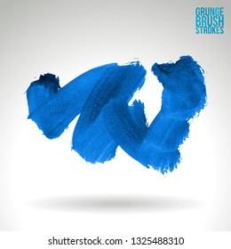 Blue brush stroke and texture. Grunge vector abstract hand - painted element. Underline and border design.