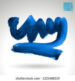 Blue brush stroke and texture. Grunge vector abstract hand - painted element. Underline and border design.