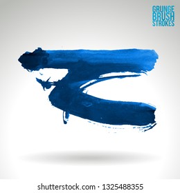 Blue brush stroke and texture. Grunge vector abstract hand - painted element. Underline and border design.