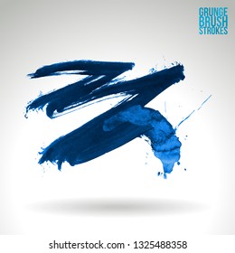 Blue brush stroke and texture. Grunge vector abstract hand - painted element. Underline and border design.