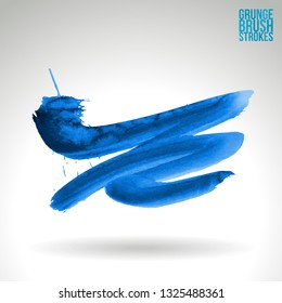 Blue brush stroke and texture. Grunge vector abstract hand - painted element. Underline and border design.