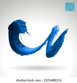 Blue brush stroke and texture. Grunge vector abstract hand - painted element. Underline and border design.