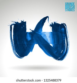Blue brush stroke and texture. Grunge vector abstract hand - painted element. Underline and border design.