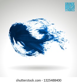 Blue brush stroke and texture. Grunge vector abstract hand - painted element. Underline and border design.