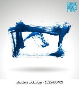 Blue brush stroke and texture. Grunge vector abstract hand - painted element. Underline and border design.