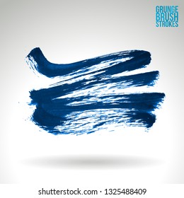 Blue brush stroke and texture. Grunge vector abstract hand - painted element. Underline and border design.