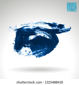 Blue brush stroke and texture. Grunge vector abstract hand - painted element. Underline and border design.