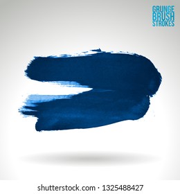 Blue brush stroke and texture. Grunge vector abstract hand - painted element. Underline and border design.
