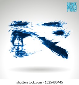 Blue brush stroke and texture. Grunge vector abstract hand - painted element. Underline and border design.