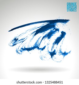 Blue brush stroke and texture. Grunge vector abstract hand - painted element. Underline and border design.