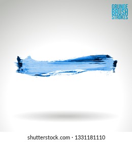 Blue brush stroke and texture. Grunge vector abstract hand - painted element. Underline and border design.