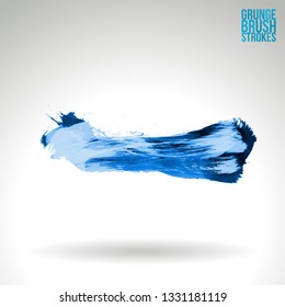 Blue brush stroke and texture. Grunge vector abstract hand - painted element. Underline and border design.