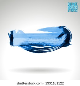 Blue brush stroke and texture. Grunge vector abstract hand - painted element. Underline and border design.